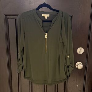 Michael Kors Olive Blouse with Gold Zipper